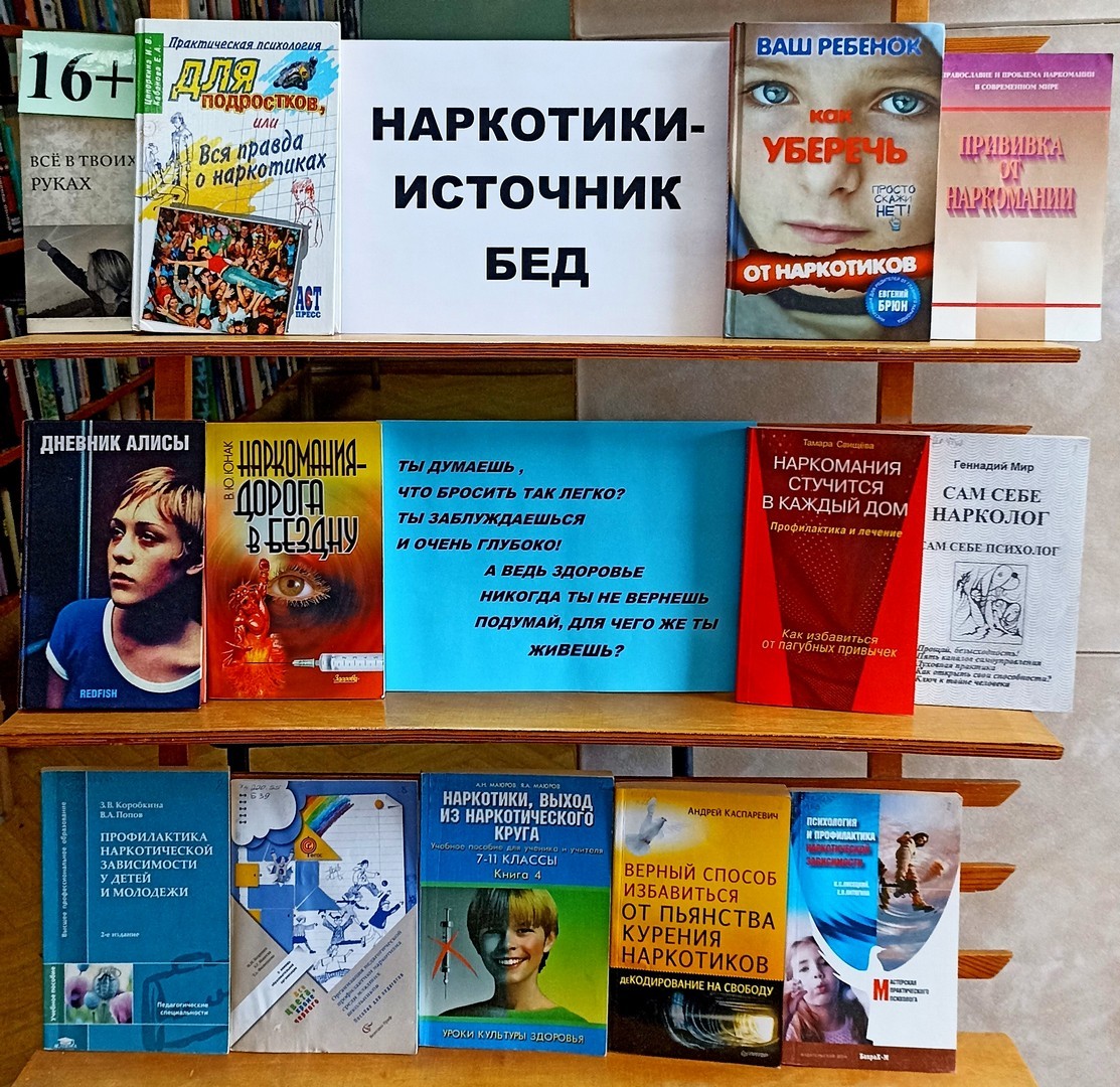 Книжная выставка-предупреждение «Наркотики - источник бед» (16+)