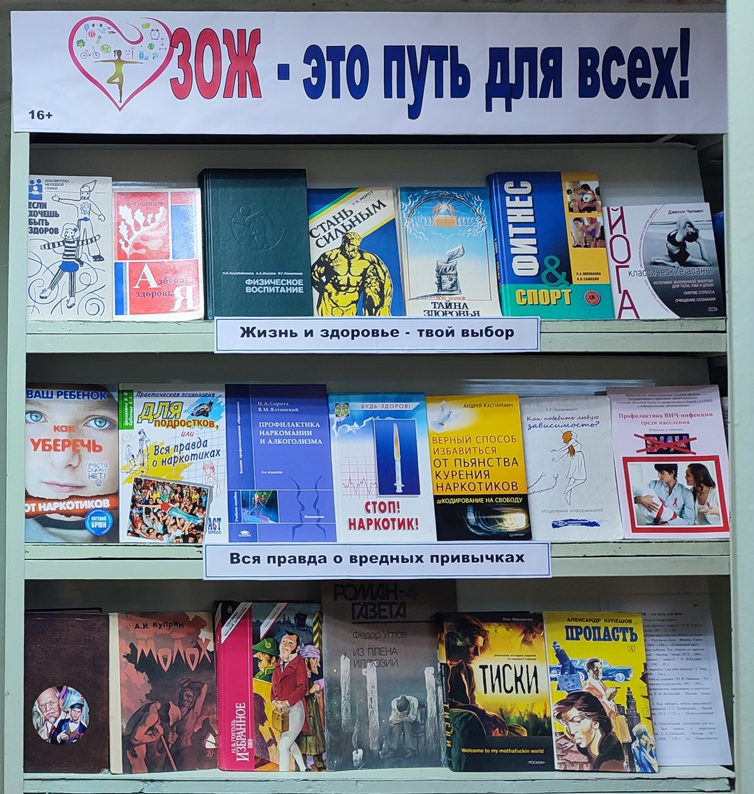 Книжная выставка-утверждение «ЗОЖ – это путь для всех!» (16+)